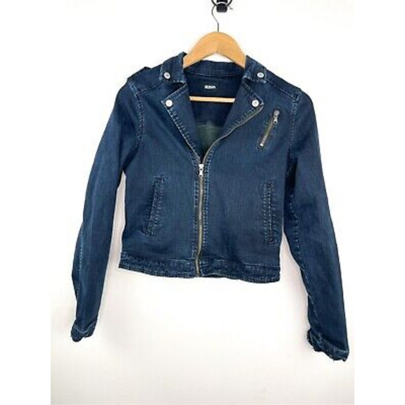 Hudson Jeans Girls Denim Motorcycle Jacket - Size Extra Large XL - Dark Wash - Z - Picture 1 of 11